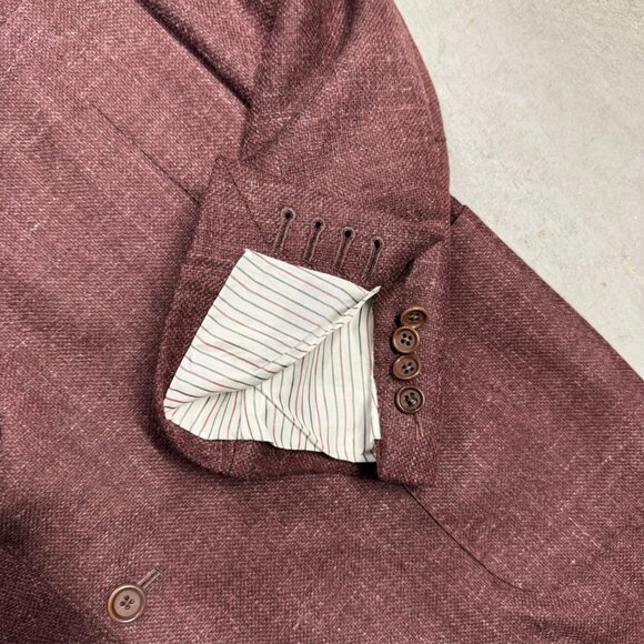 Samuelsohn Wool Linen Silk Blazer Unstructured Sport Coat Current Burgundy 46 R - Picture 6 of 11